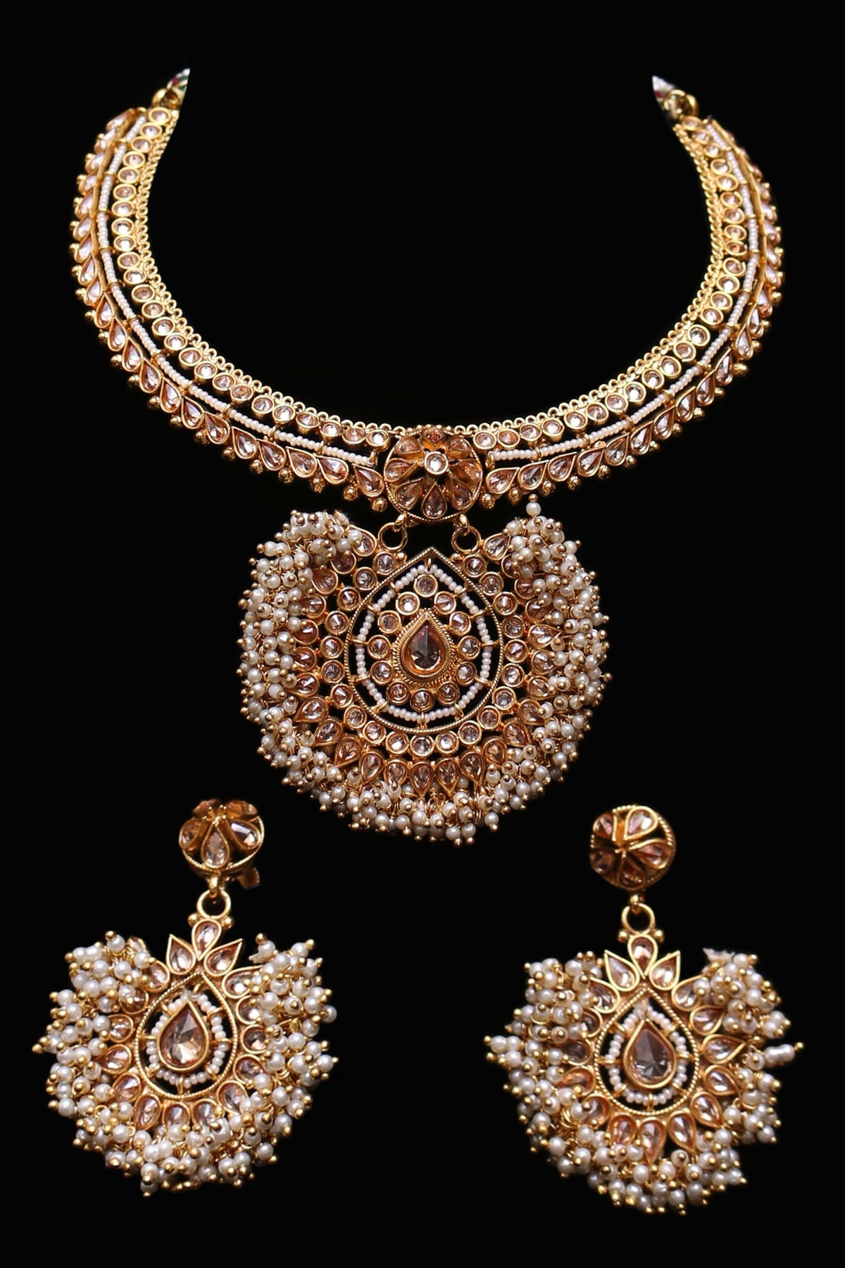 Maiman Pearl Polki Necklace Set By Punjabi Traditional Jewellery