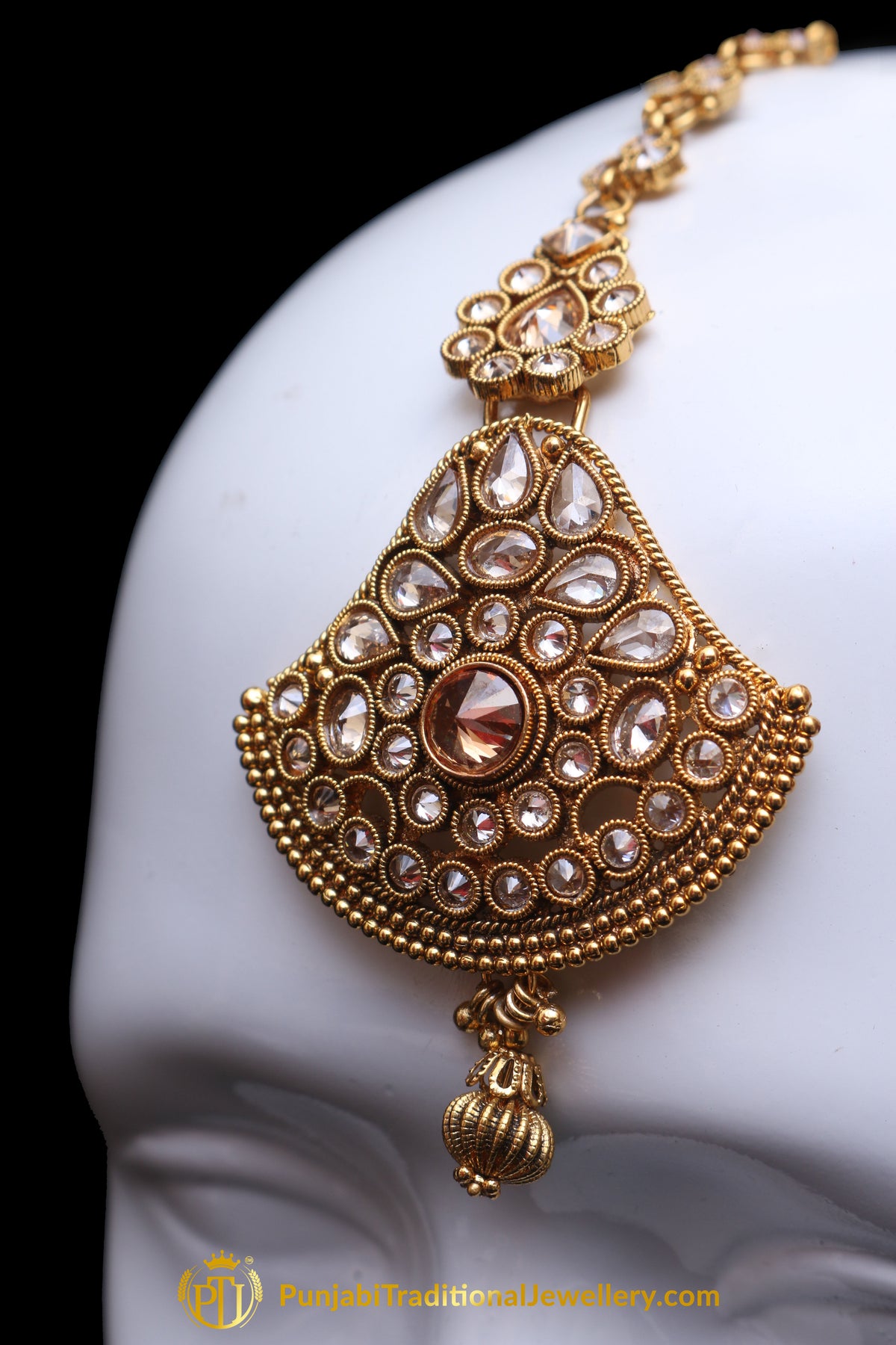Golden Polki Earring Tikka Set By Punjabi Traditional Jewellery