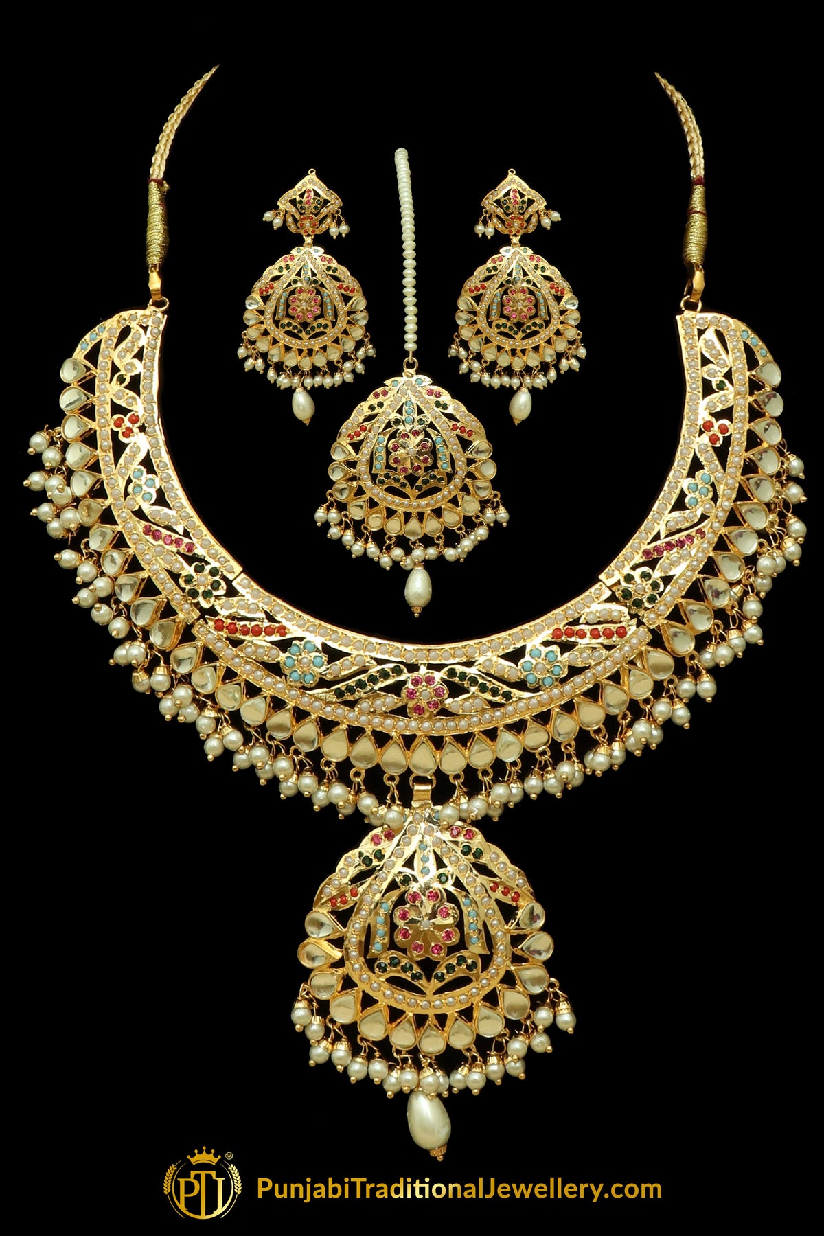 Multi Kundan & Jadau Necklace Set By Punjabi Traditional Jewellery