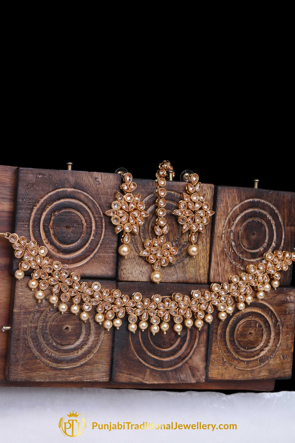 Pearl Champagne Stone Necklace Set By Punjabi Taditional Jewellery