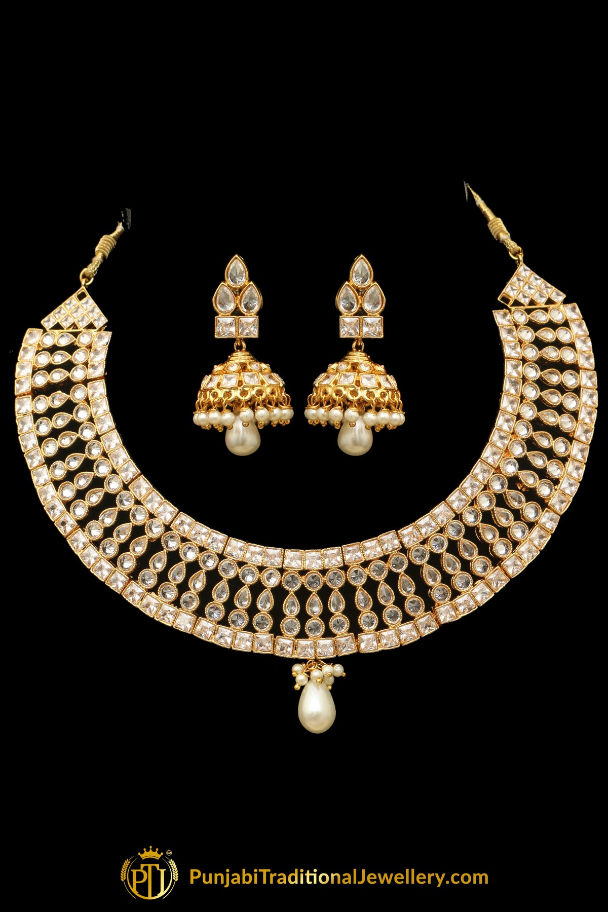 Polki Pearl Necklace Set By Punjabi Taditional Jewellery