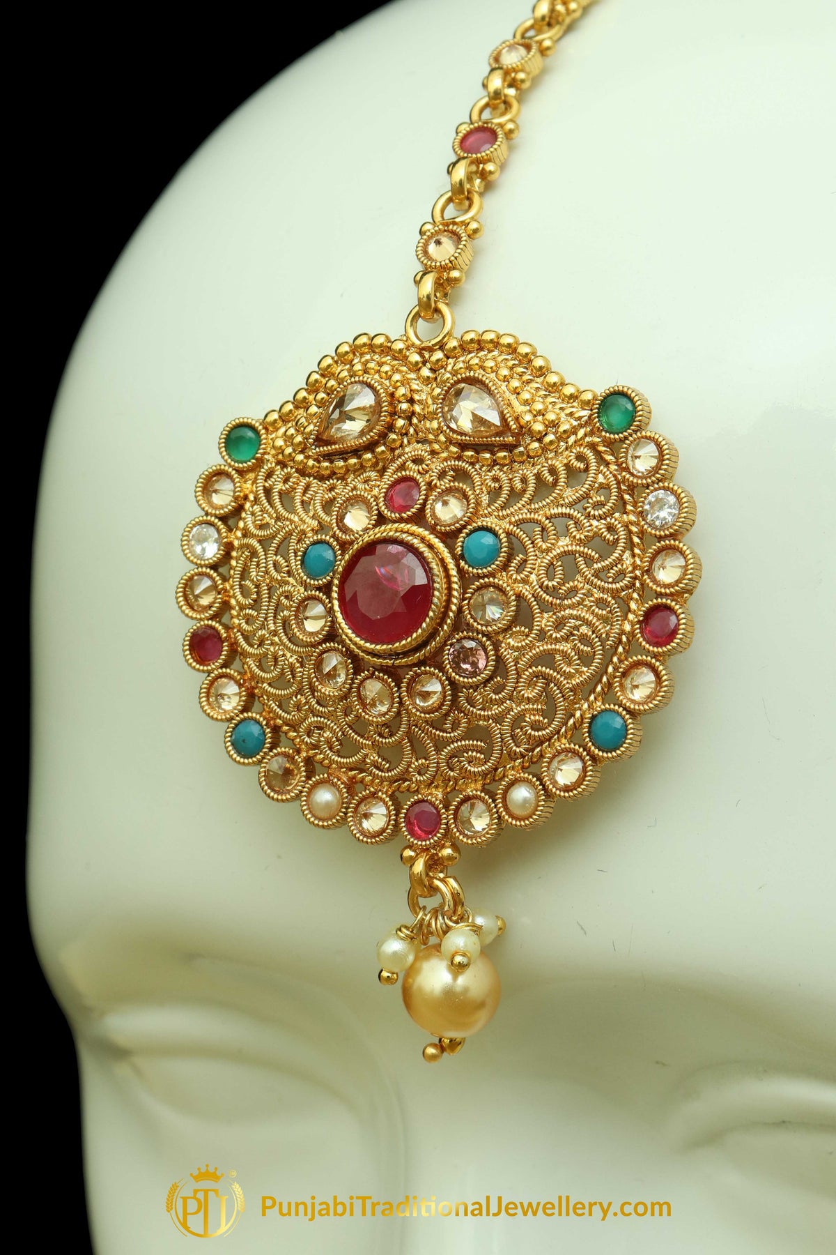 Multi Polki Earrings Tikka Set By Punjabi Traditional Jewellery