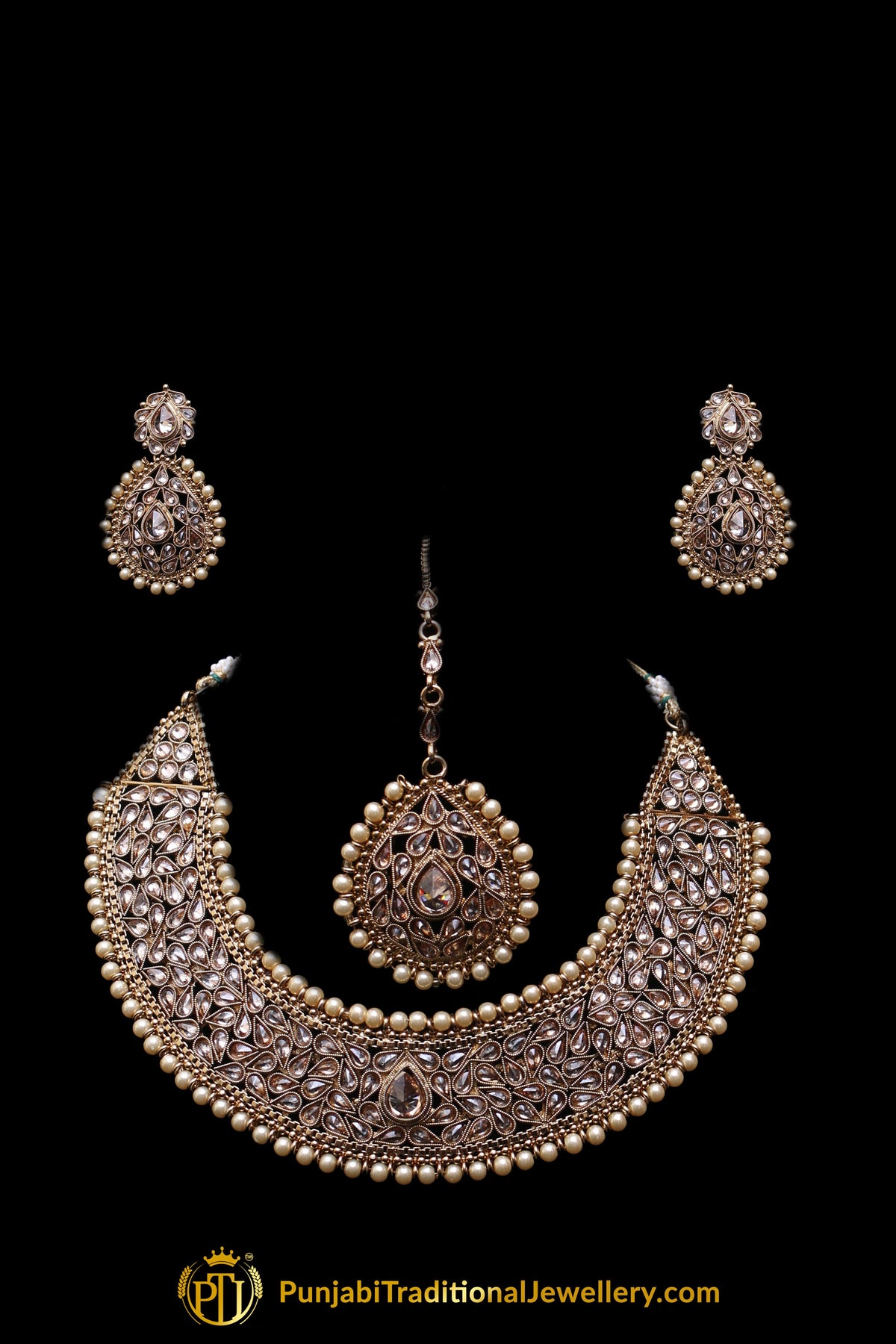 Champagne Stone Necklace Set By Punjabi Traditional Jewellery