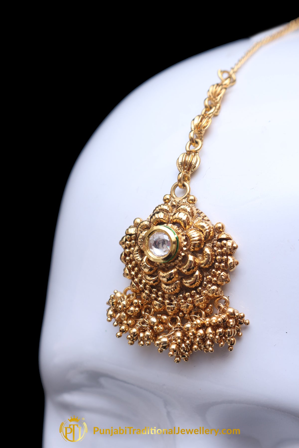 Golden Antique Stone Earring Tikka Set By Punjabi Traditional Jewellery