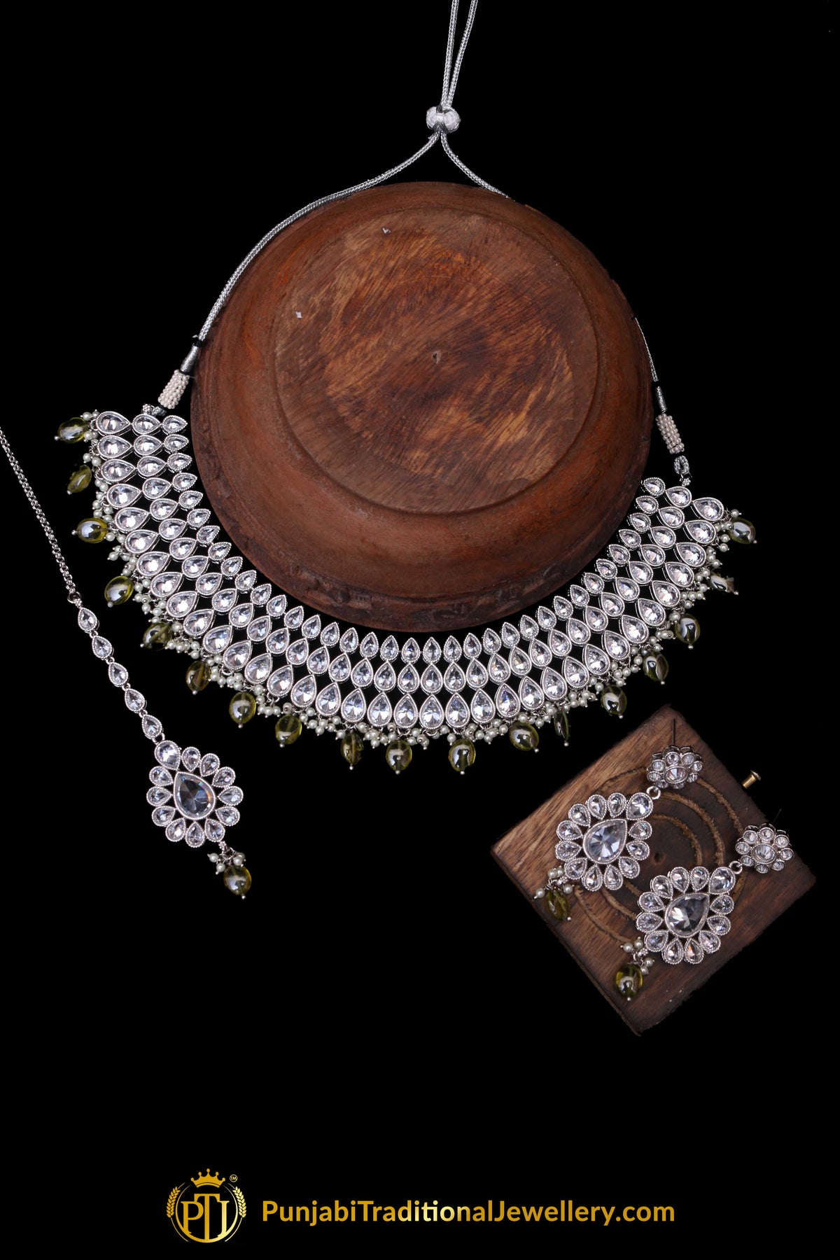 Green Polki Necklace Set By Punjabi Traditional Jewellery
