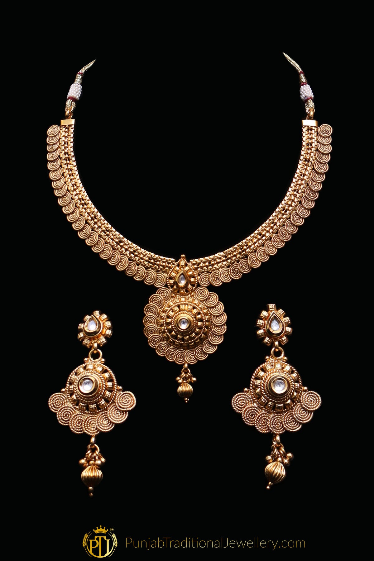 Antique Gold Necklace Set By Punjabi Traditional Jewellery