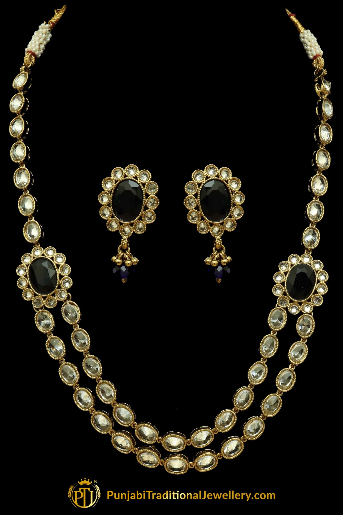 Blue Polki Necklace Set By Punjabi Traditional Jewellery