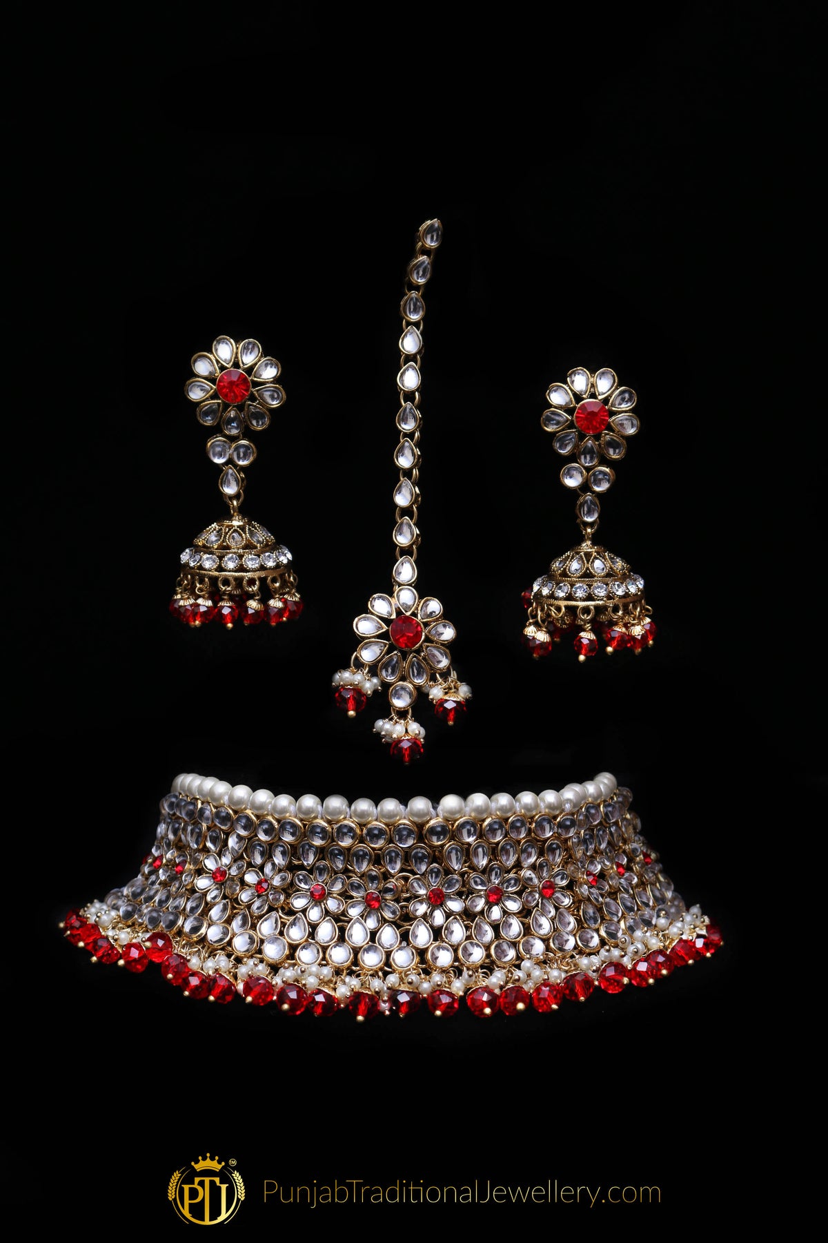 White Pearl Kundan Choker Necklace Set By Punjabi Traditional Jewellery