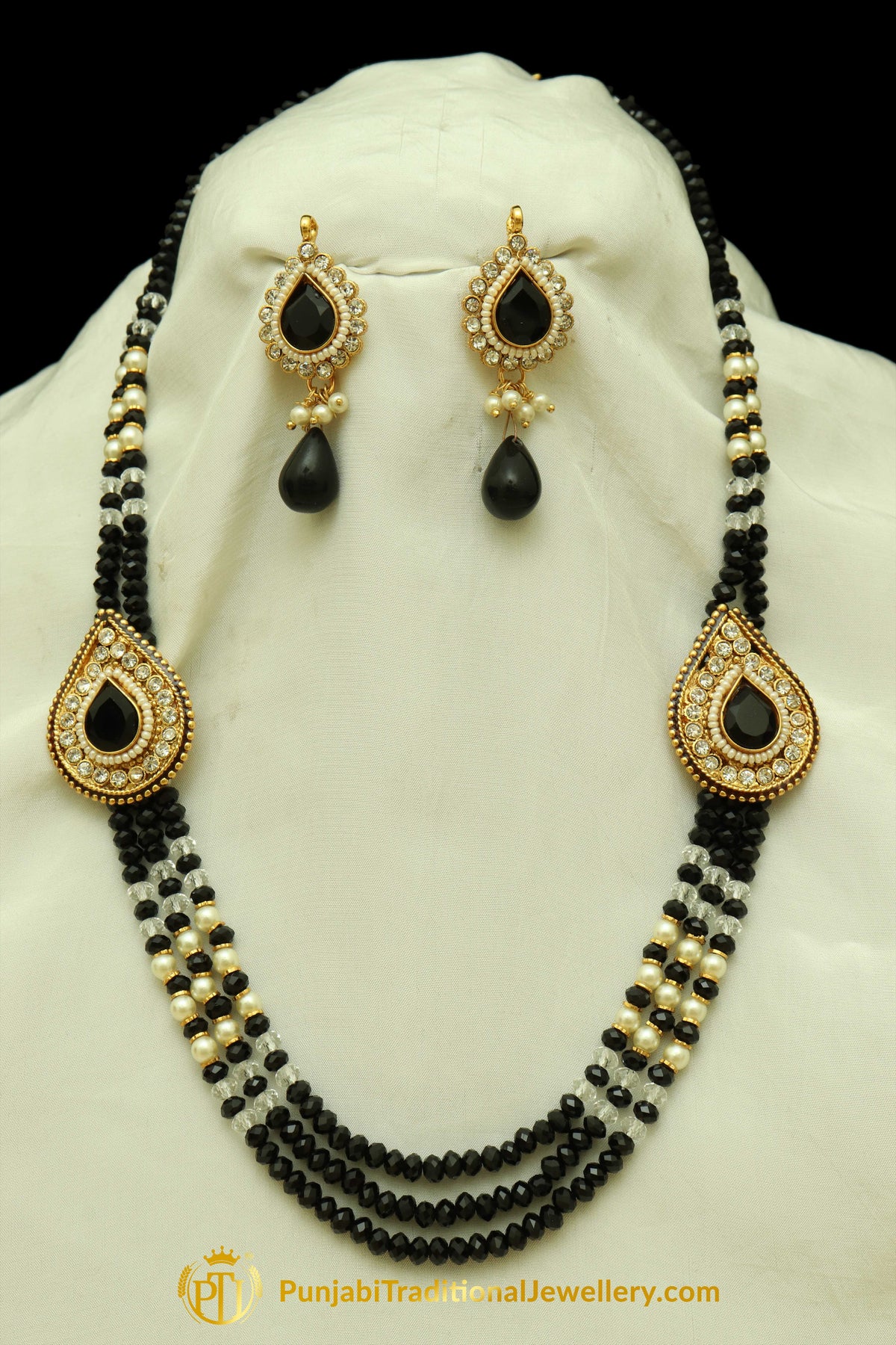 Black Jodha Mala Necklace Set By Punjabi Traditional Jewellery