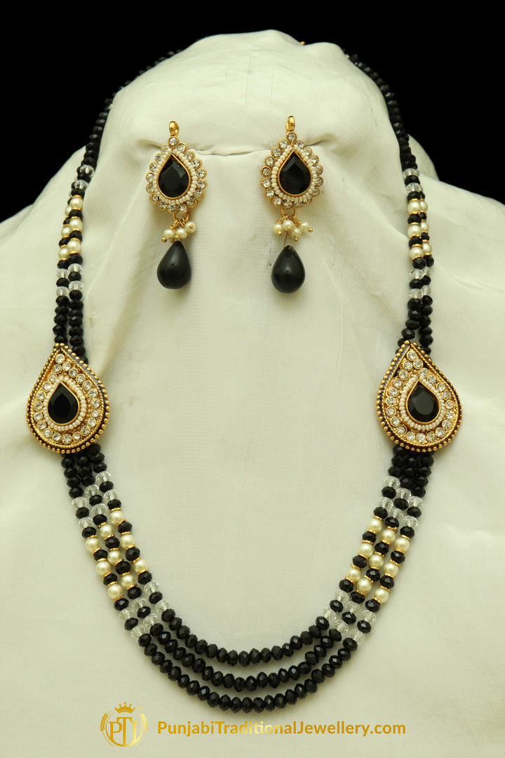 Black Jodha Mala Necklace Set By Punjabi Traditional Jewellery