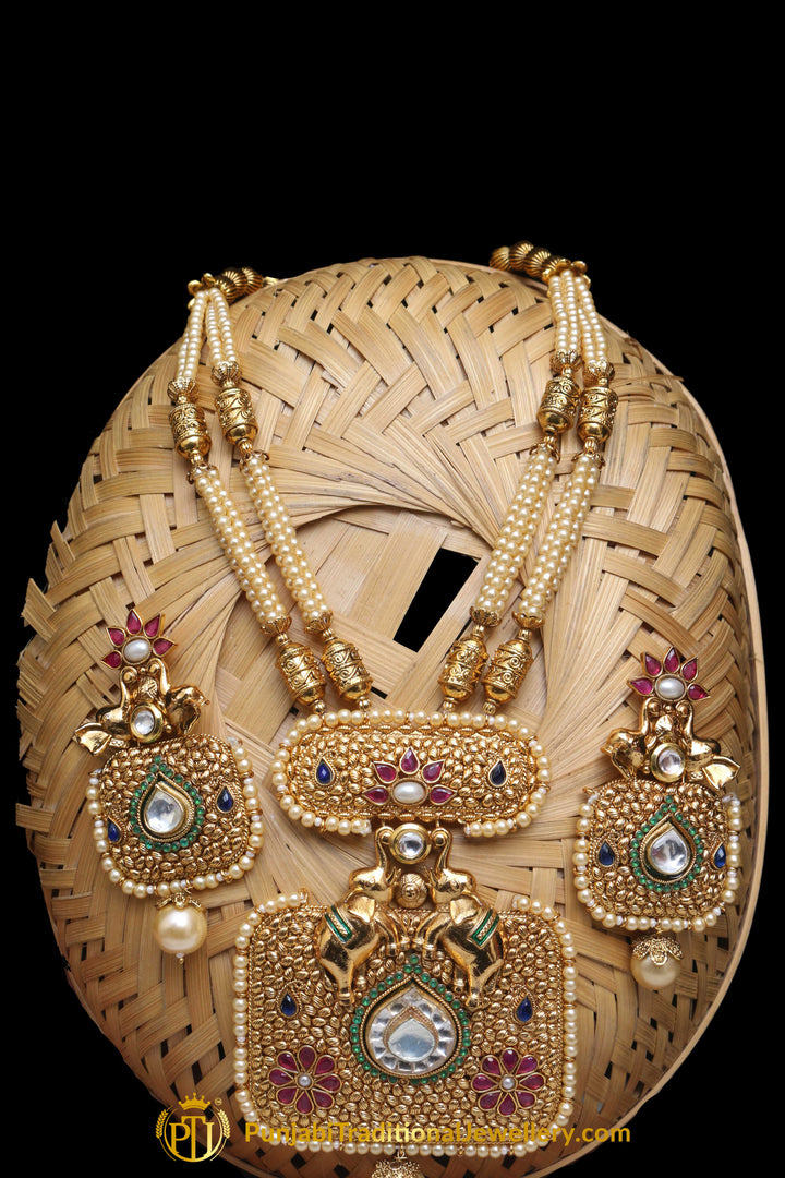 Red & Green Jodha Necklace Set By Punjabi Traditional Jewellery