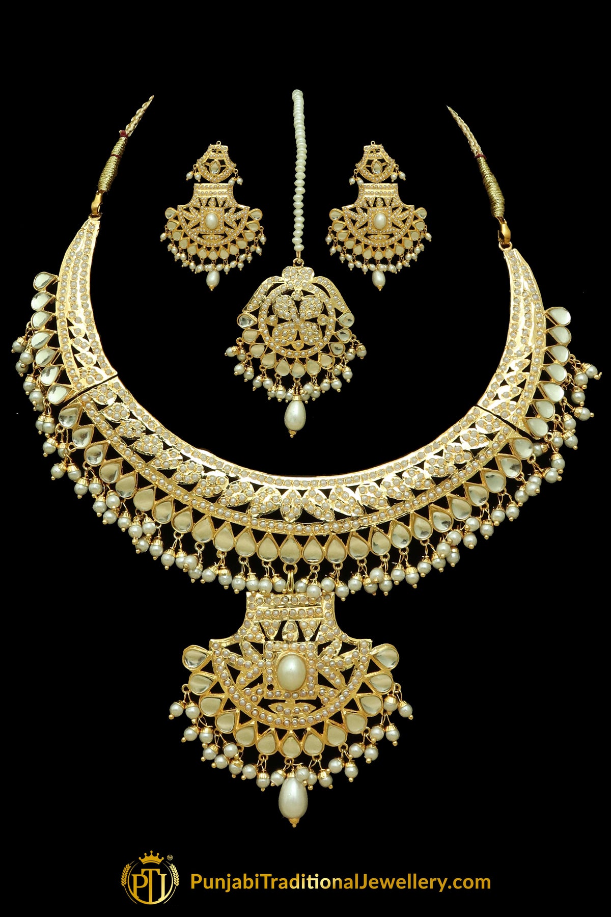 Kundan & Pearl Jadau Necklace Set By Punjabi Traditional Jewellery
