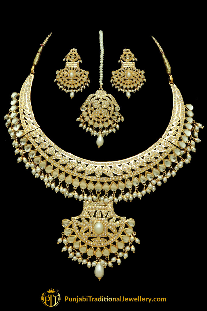 Kundan & Pearl Jadau Necklace Set By Punjabi Traditional Jewellery