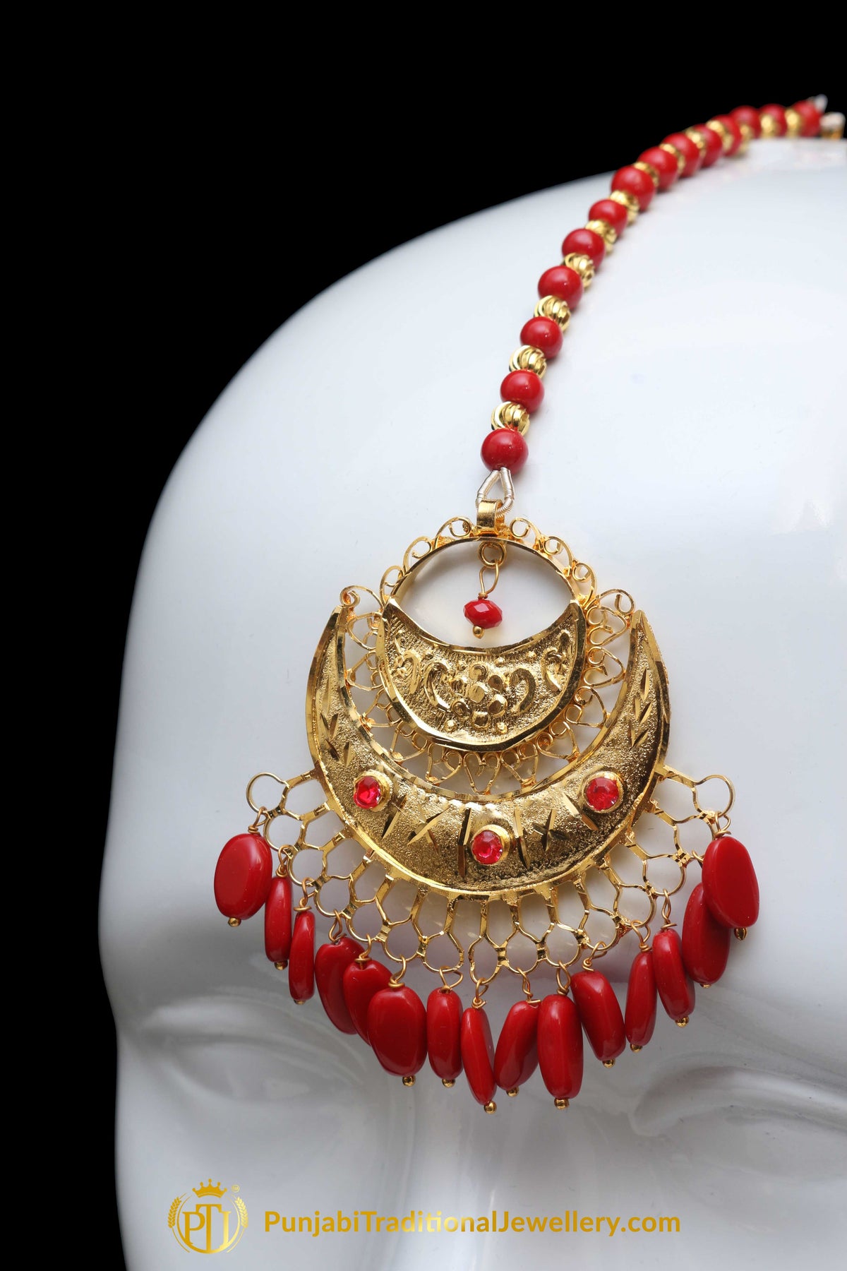 Red Earring Tikka Set By Punjabi Traditional Jewellery