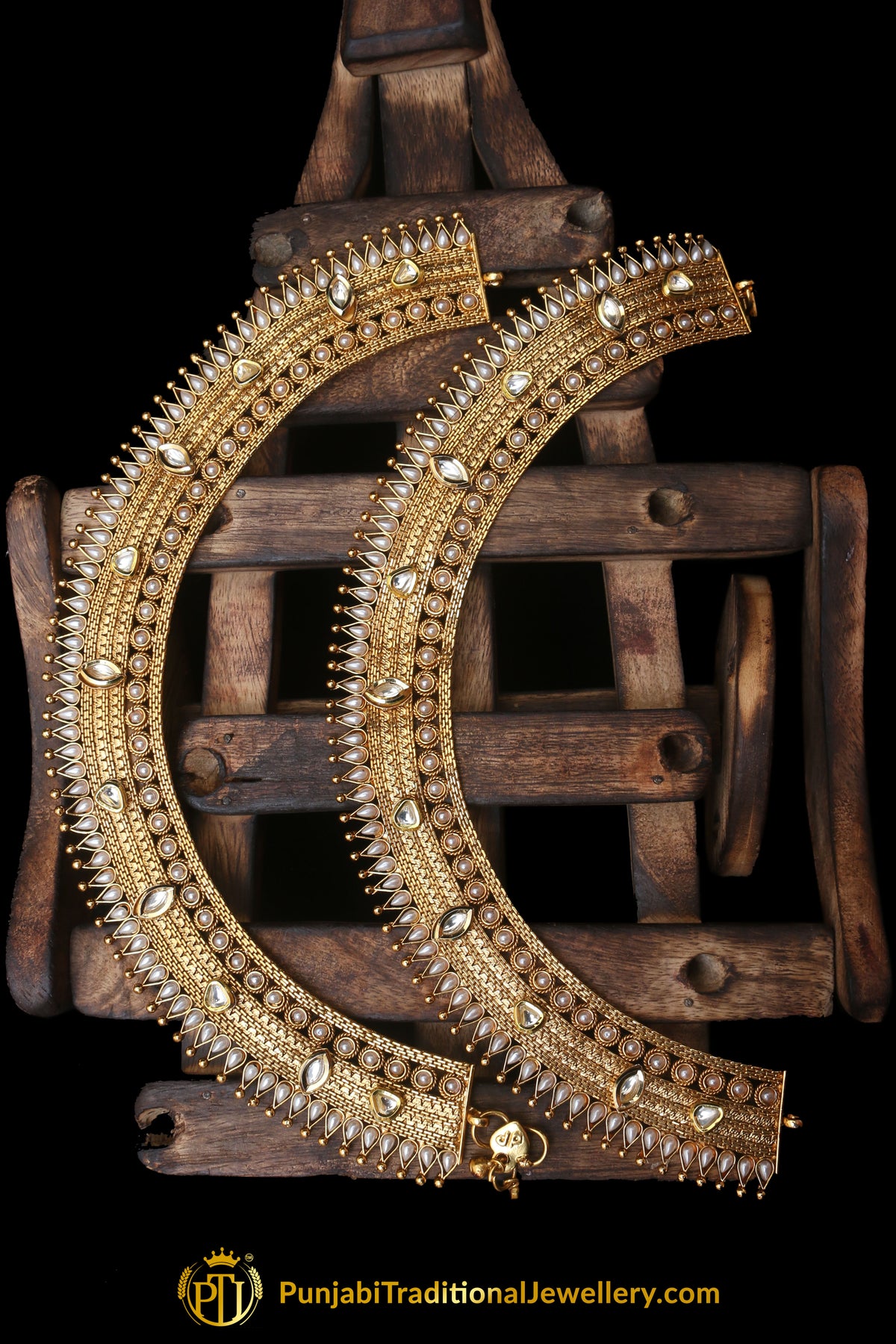 Gold Plated With Pearl Payal By Punjabi Traditional Jewellery