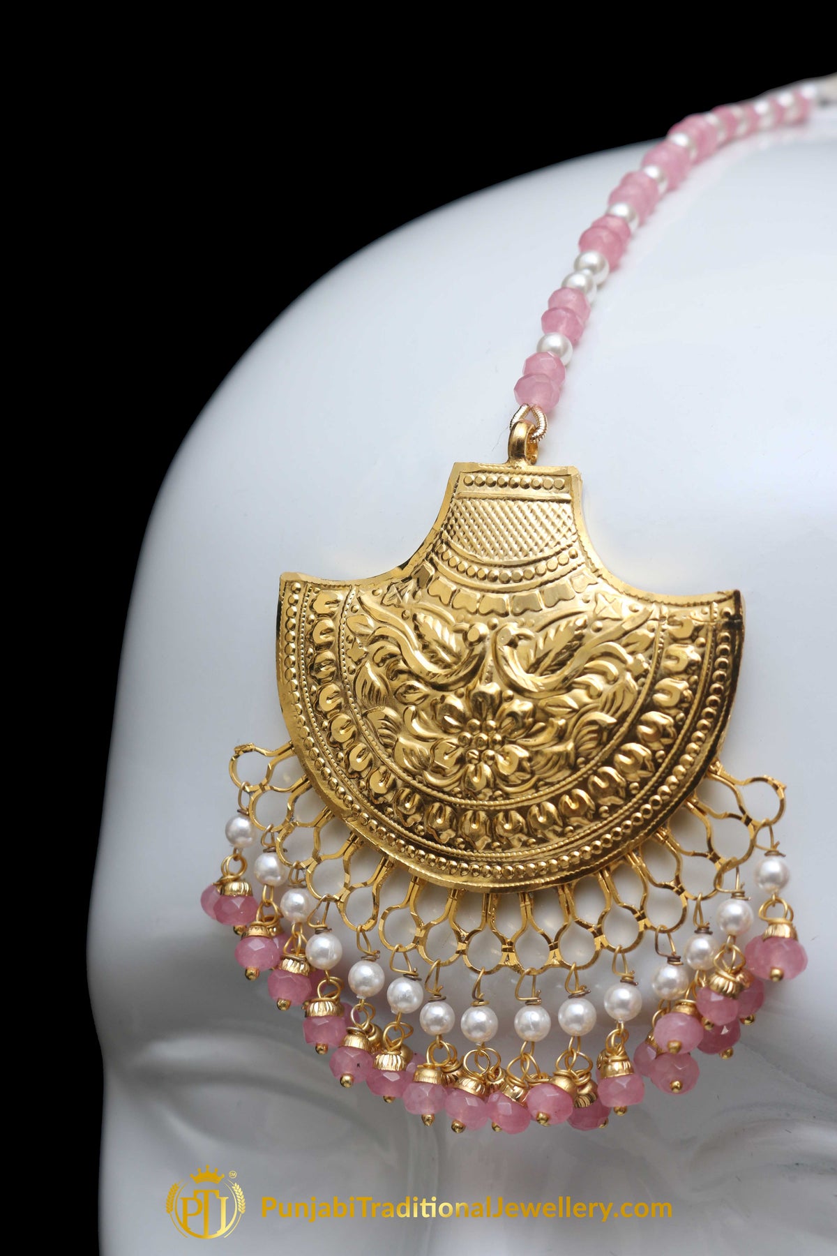 Pink Earring Tikka Set By Punjabi Traditional Jewellery