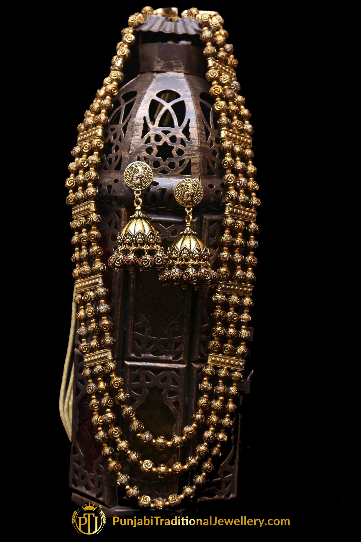 Golden Antique Gold Necklace Set By Punjabi Traditional Jewellery