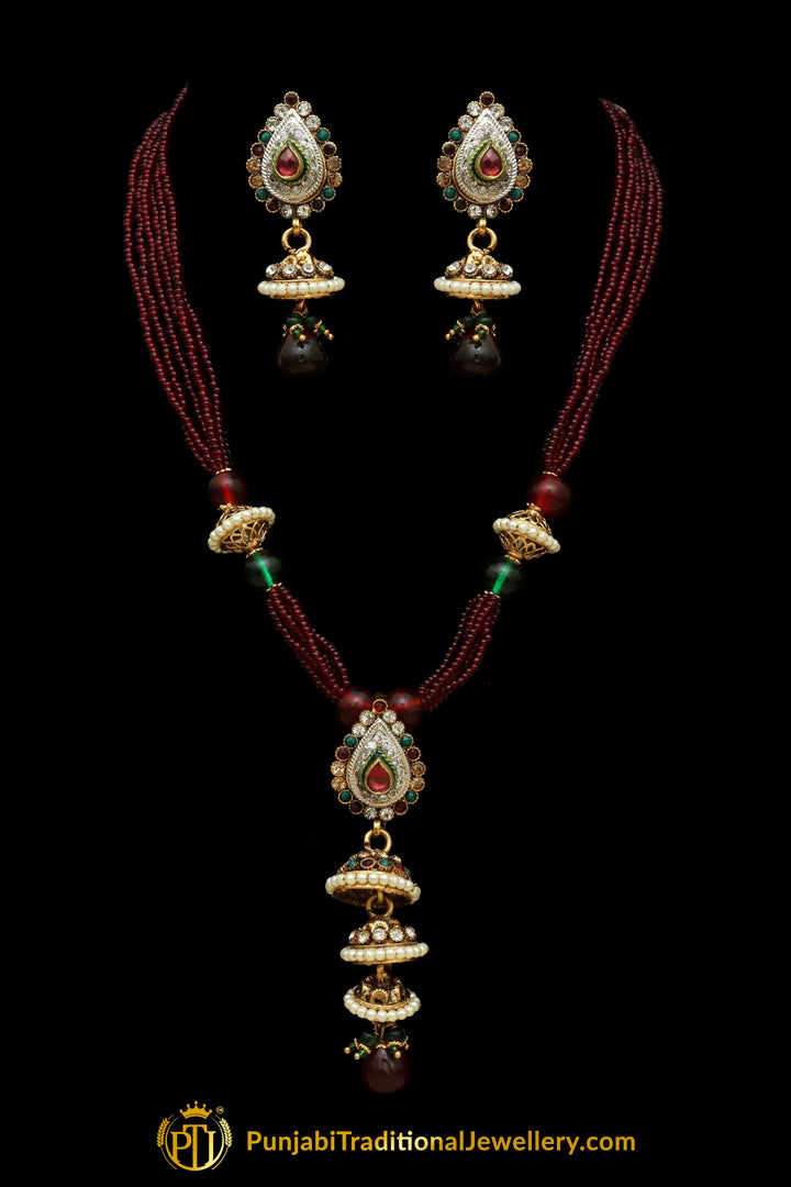 Rubby Panna Pearl Jodha Mala Necklace Set By Punjabi Traditional Jewellery