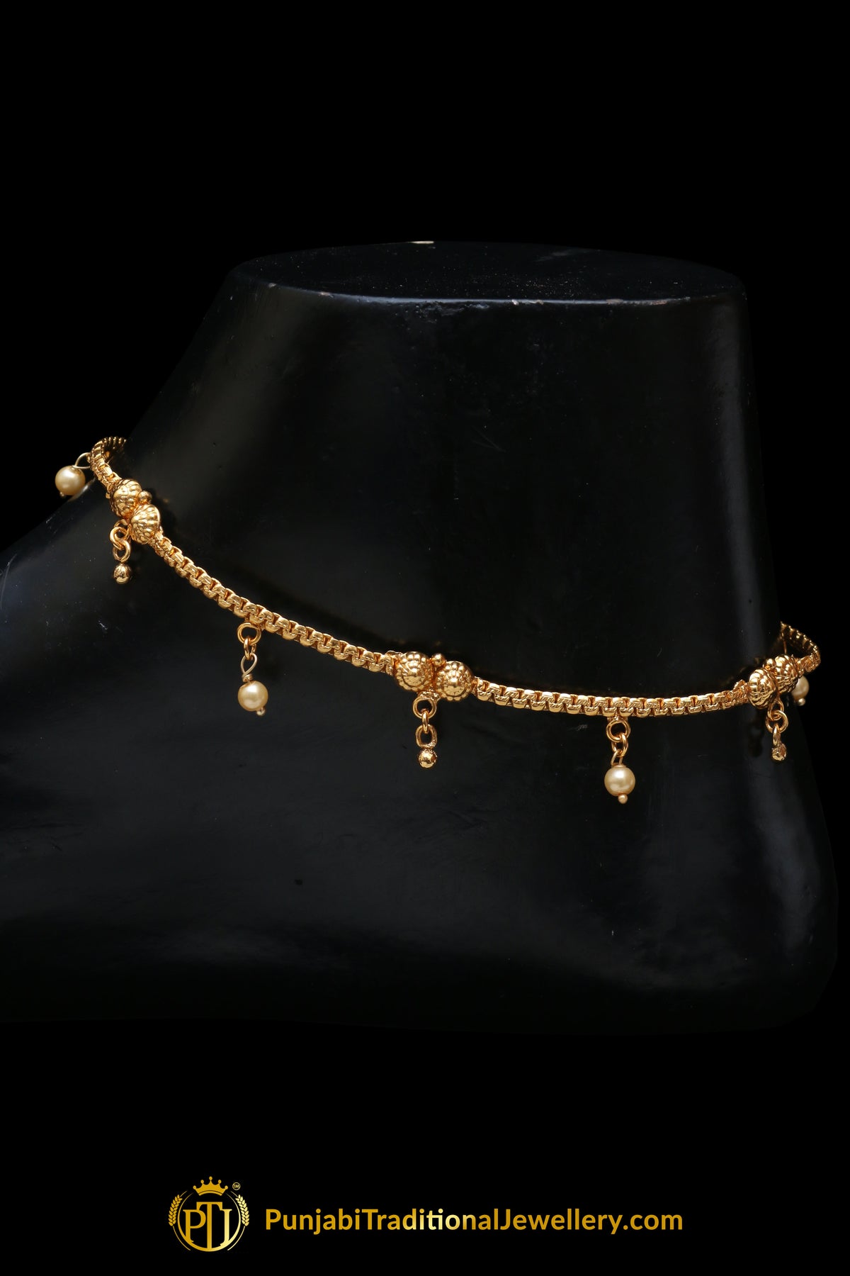 Gold Plated With Pearl Payal By Punjabi Traditional Jewellery