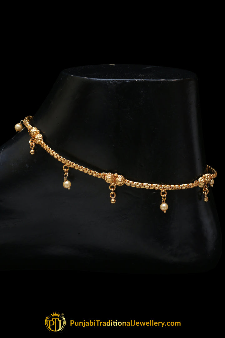 Gold Plated With Pearl Payal By Punjabi Traditional Jewellery