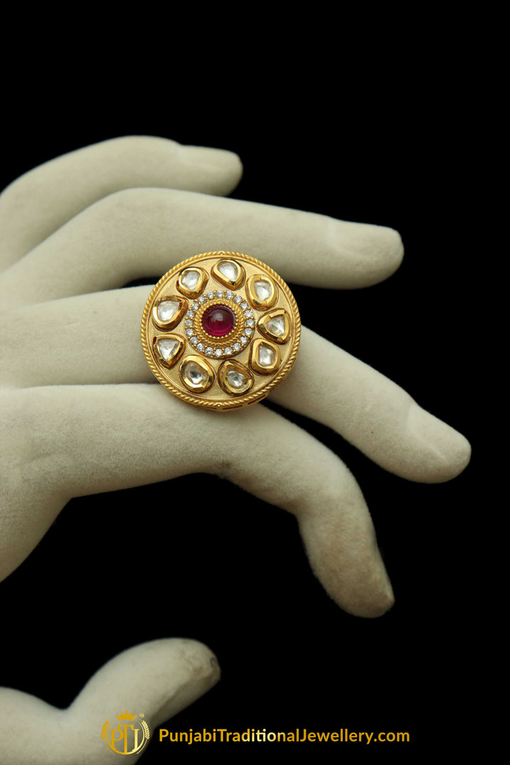 Matt Gold Polki Ring By Punjabi Traditional Jewellery