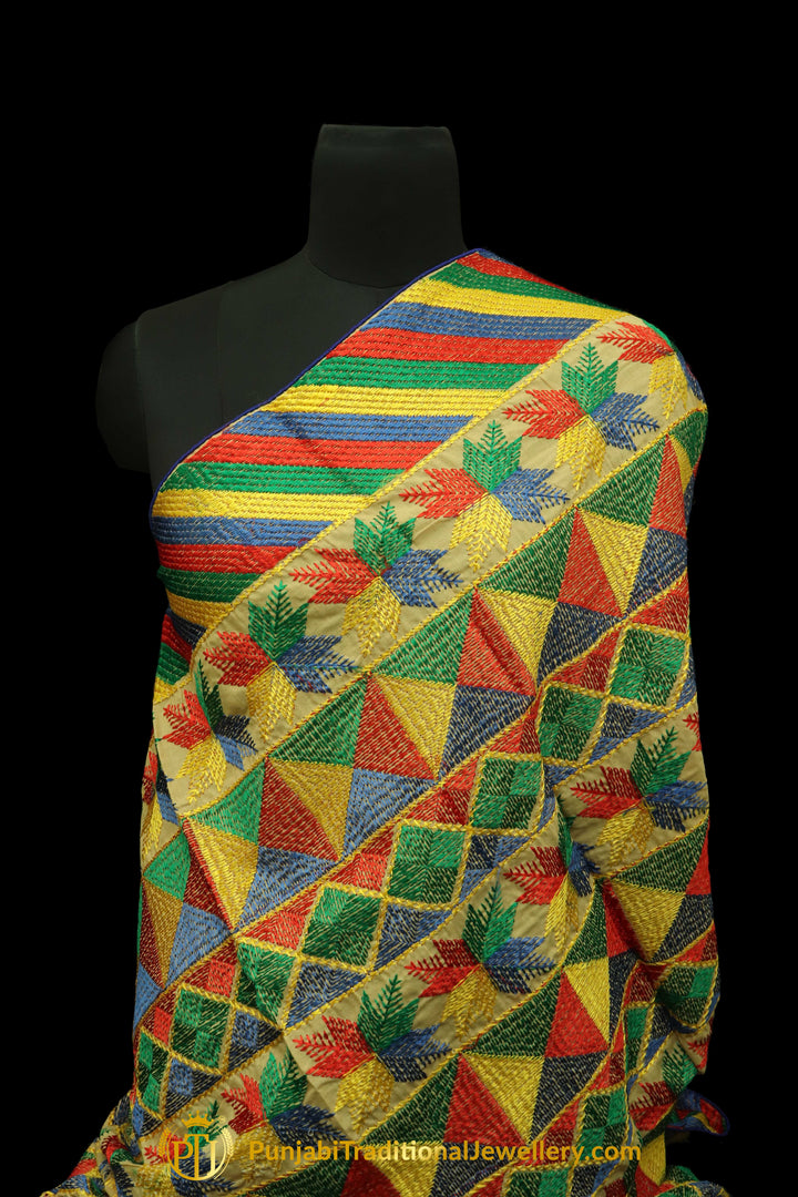 Multi Color Pure Phulkari Dupatta By Punjabi Traditional Jewellery
