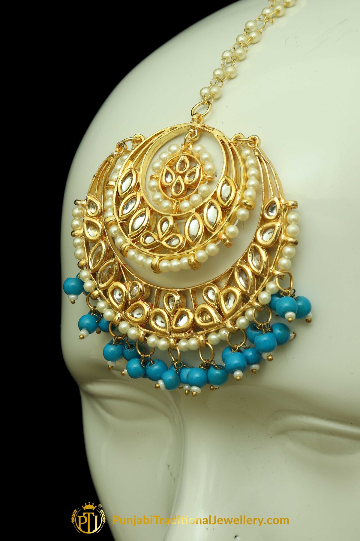 Firozi Kundan Earring Tikka Set By Punjabi Traditional Jewellery