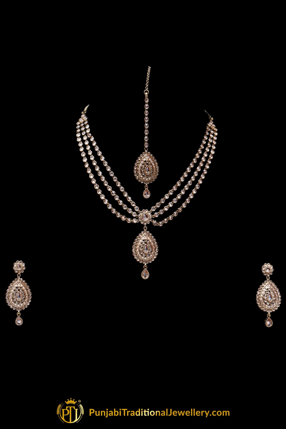 Golden Champagne Stone Necklace Set By Punjabi Traditional Jewellery