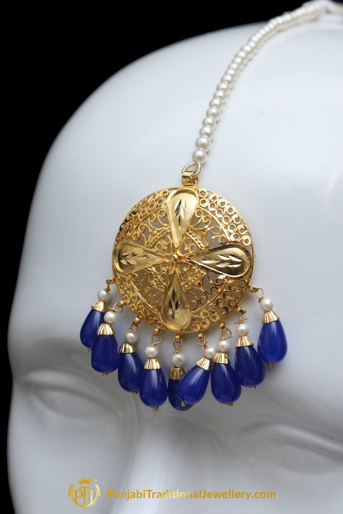 Blue Jhumar Earrings & Tikka Set By Punjabi Traditional Jewellery