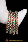 Handmade Rubby Green Meena Stone Karra Bangles (Pair) By Punjabi Traditional Jewellery