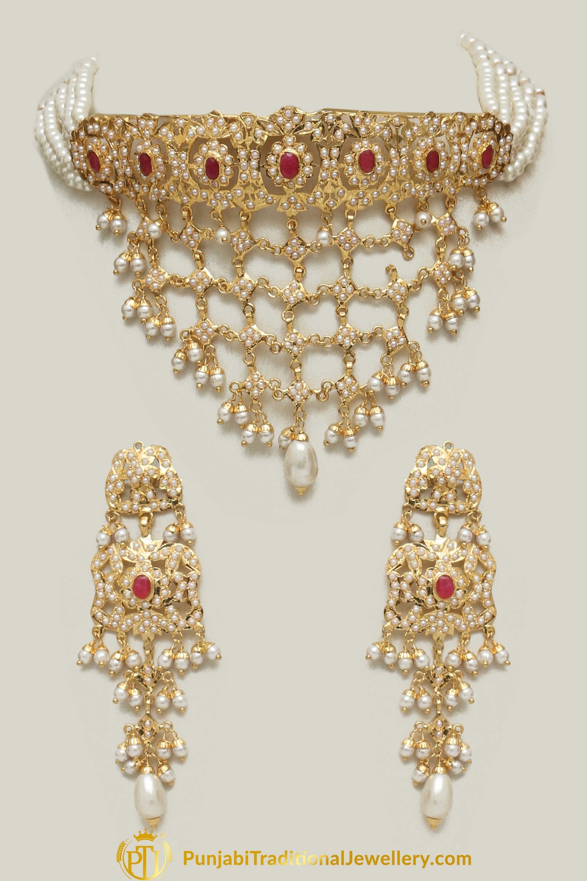 Adariti Rubby Jadau Pearl Choker Set By Punjabi Traditional Jewellery