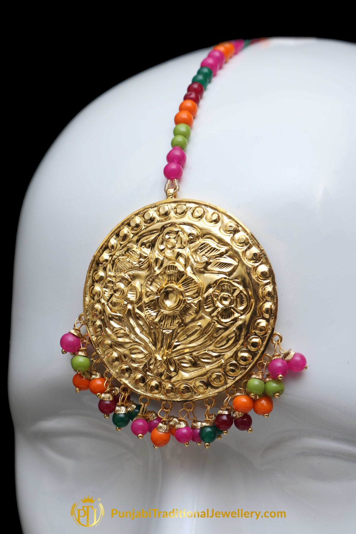 Multi Gold Plated Jhumki Earrings & Tikka Set By Punjabi Traditional Jewellery