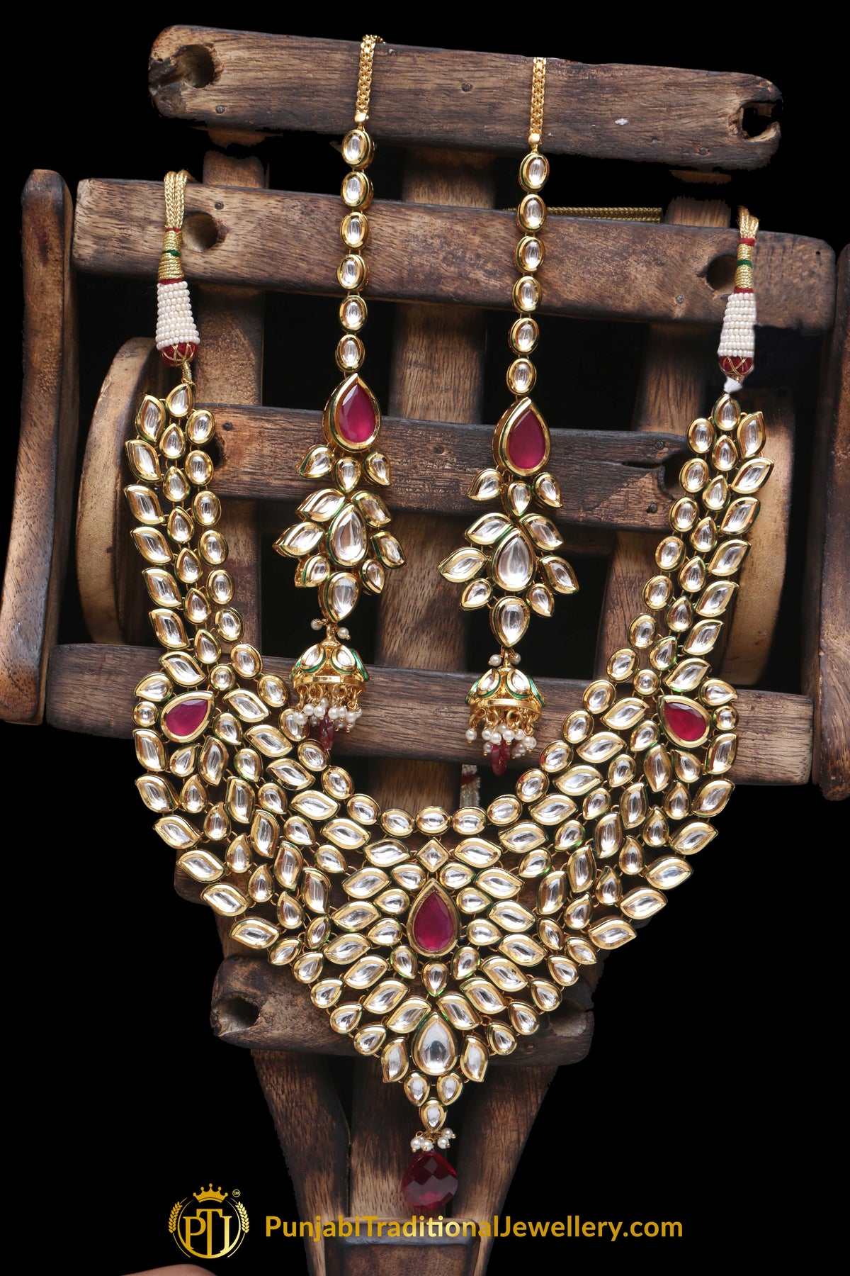 Kundan Necklace Set With Sahare Earrings Red Color By Punjabi Traditional Jewellery