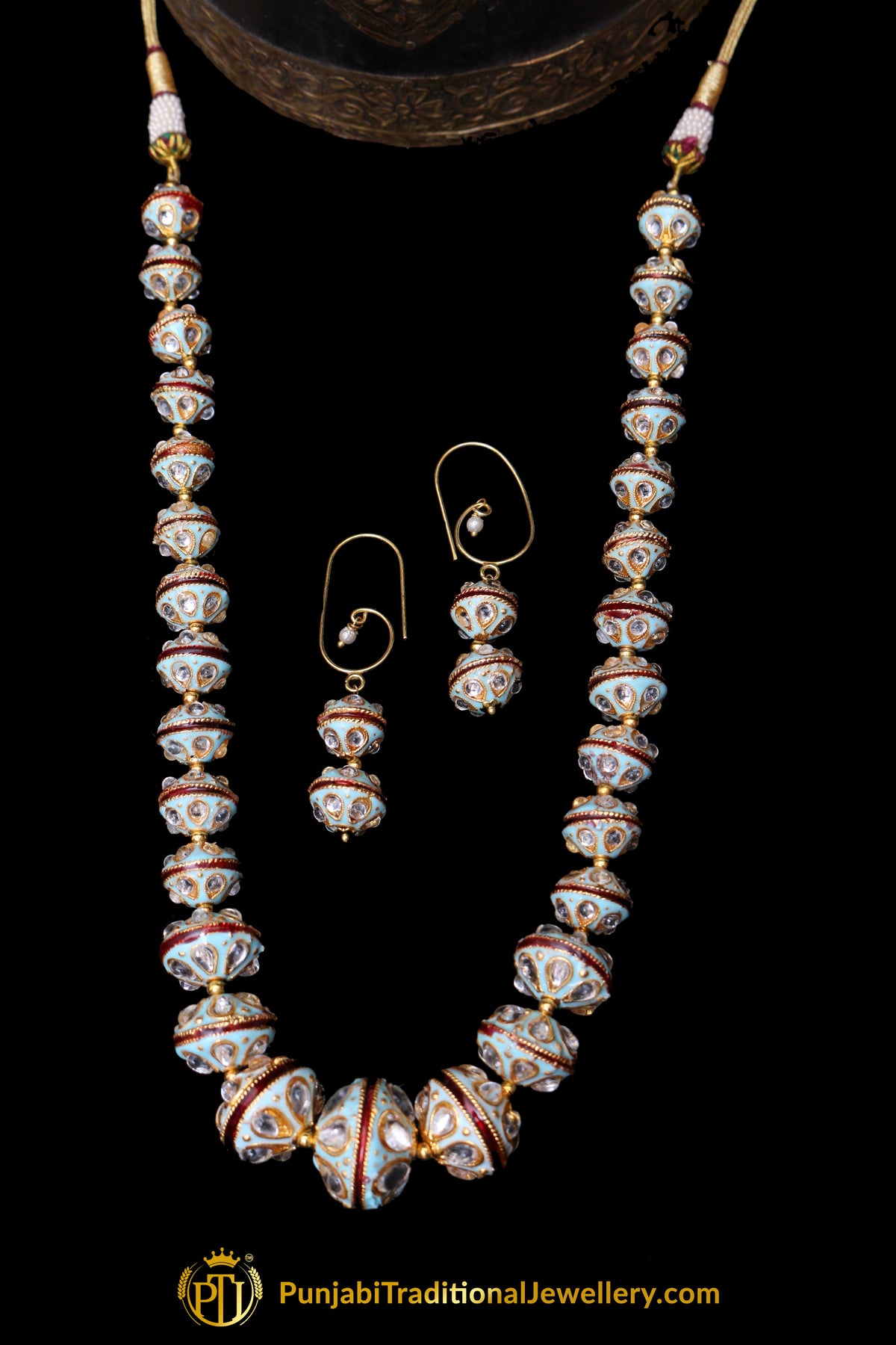 Red Firozi Kundan Meena Necklace Set By Punjabi Traditional Jewellery