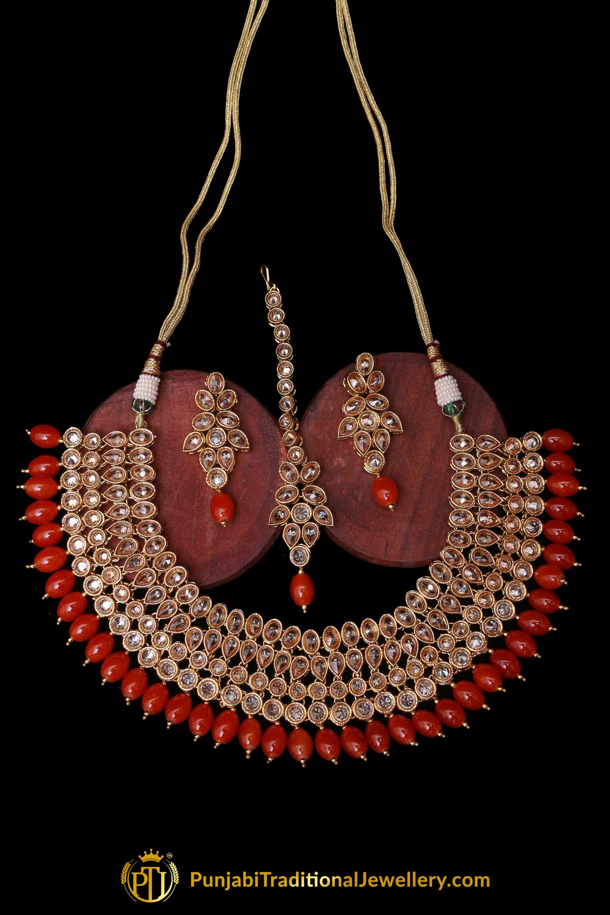 Orange Champagne Stone Necklace Set By Punjabi Taditional Jewellery
