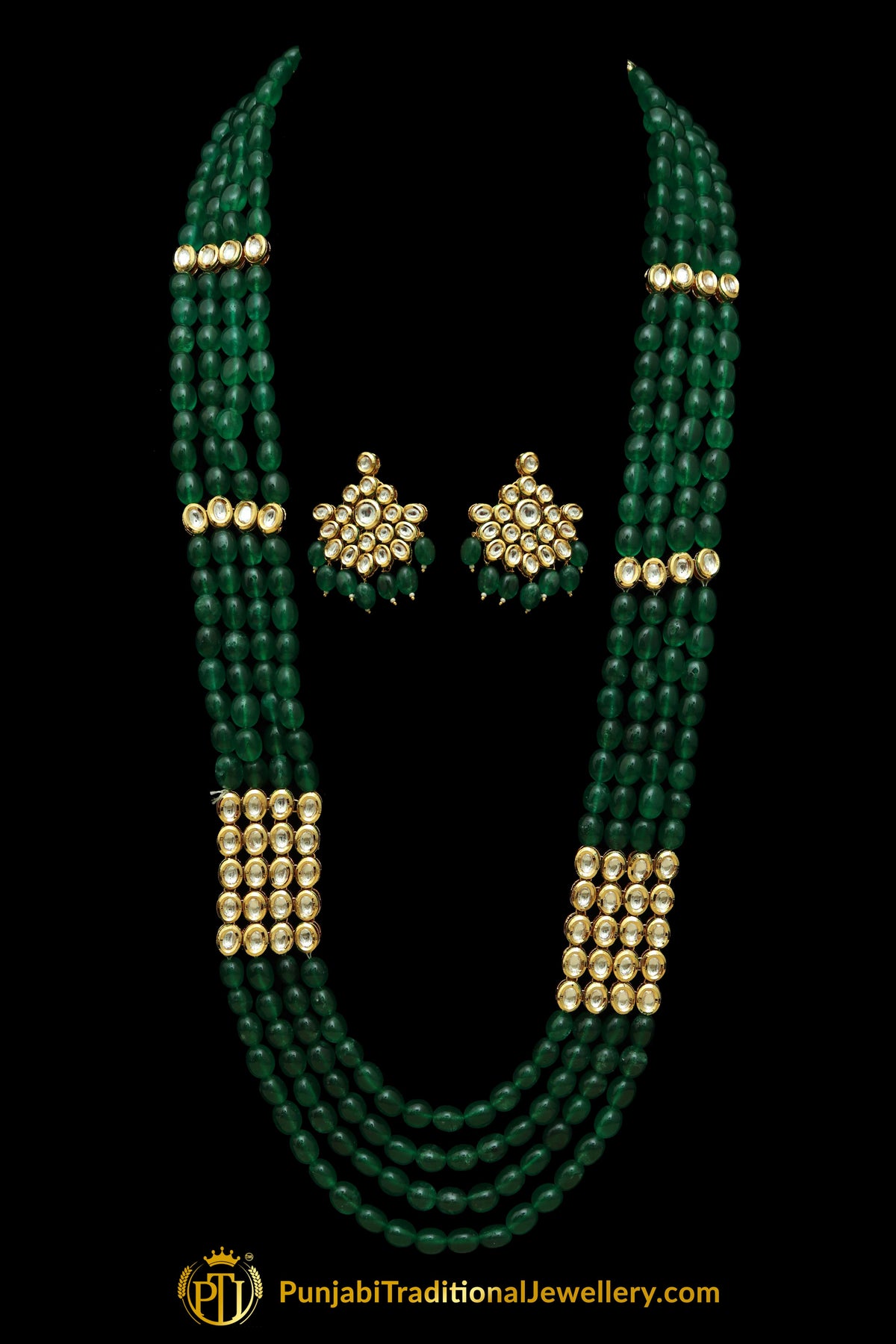 Green Kundan Necklace Set By Punjabi Taditional Jewellery