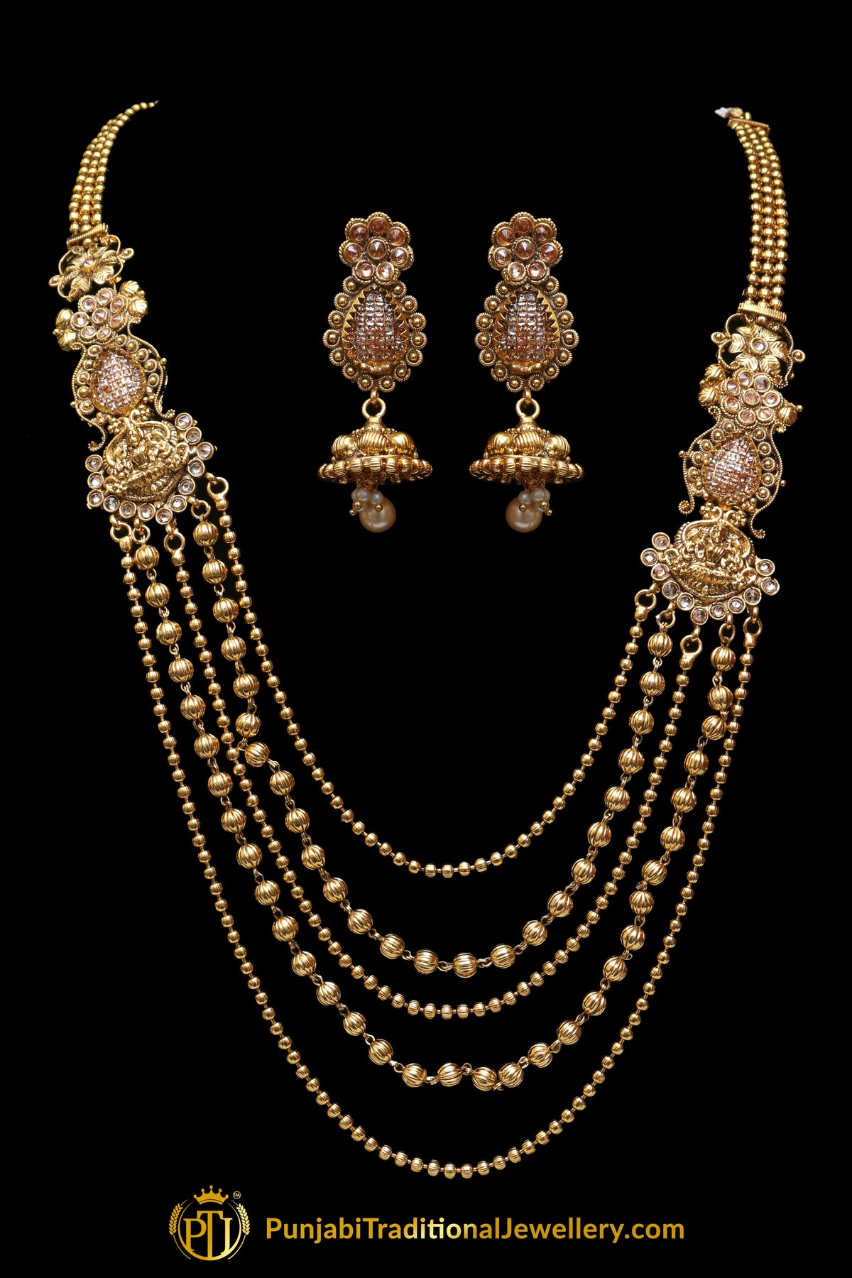 Golden Jodha Necklace Set By Punjabi Traditional Jewellery