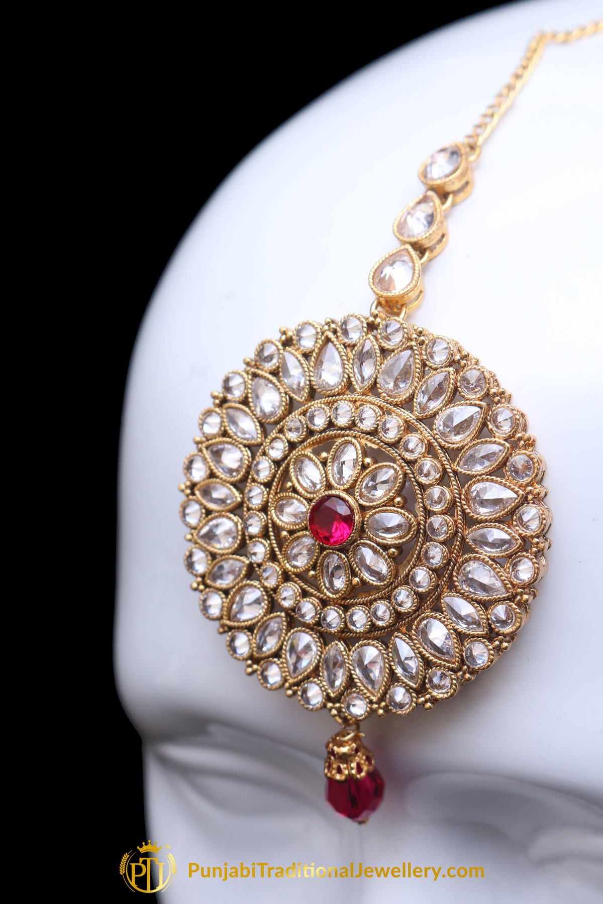 Red Polki Earring Tikka Set By Punjabi Traditional Jewellery