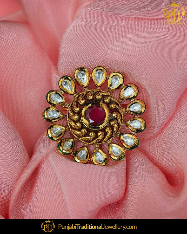 Gold Finished Rubby Kundan Ring | Punjabi Traditional Jewellery Exclusive
