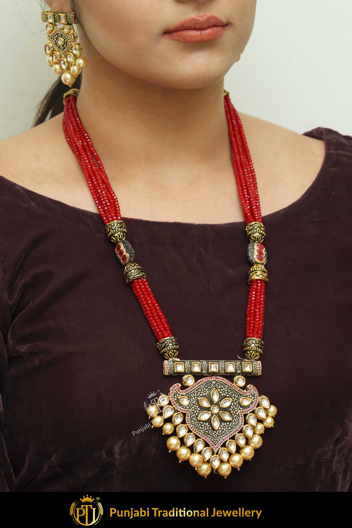 Forhand Gold Finished Rubby Kundan Long Necklace Set | Punjabi Traditional Jewellery Exclusive