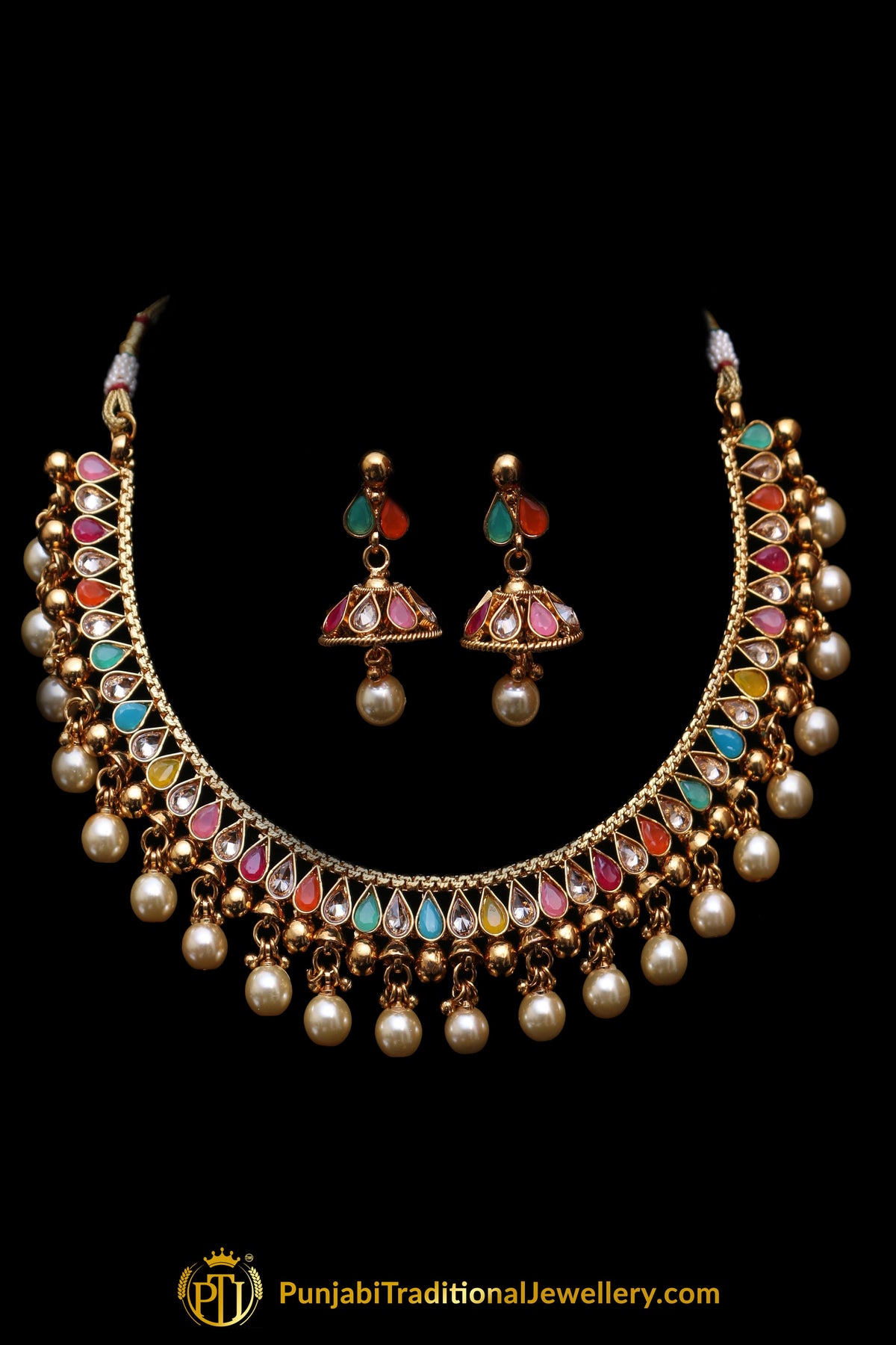Pearl Polki Necklace Set By Punjabi Traditional Jewellery