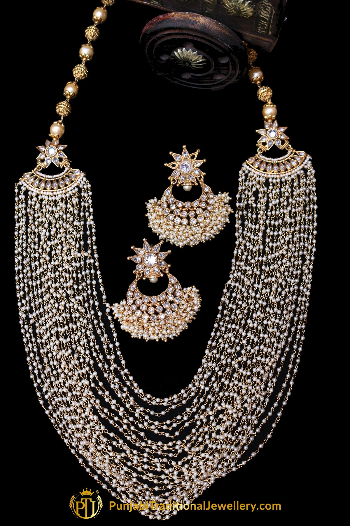 Golden Pearl Polki  Necklace Set By Punjabi Taditional Jewellery