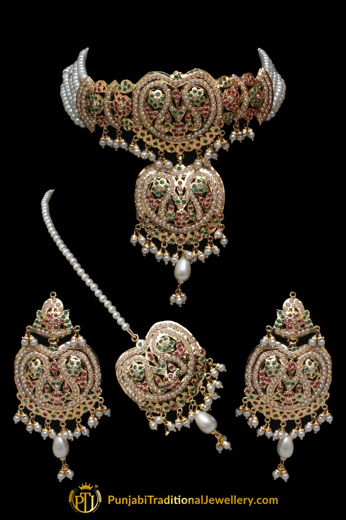 Multi Pearl Mala Jadau Necklace Set By Punjabi Traditional Jewellery