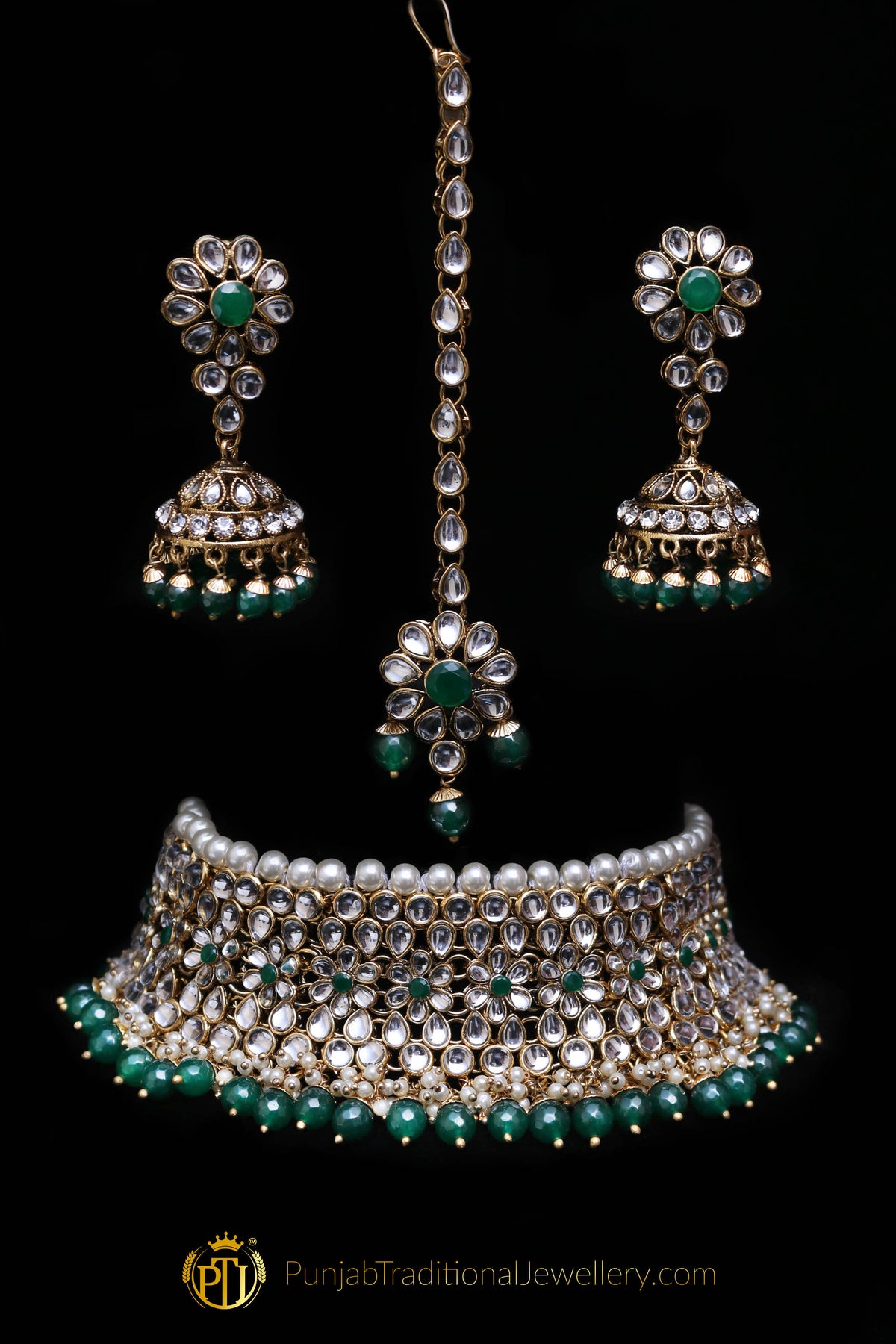 White Pearl Kundan Choker Necklace Set By Punjabi Traditional Jewellery