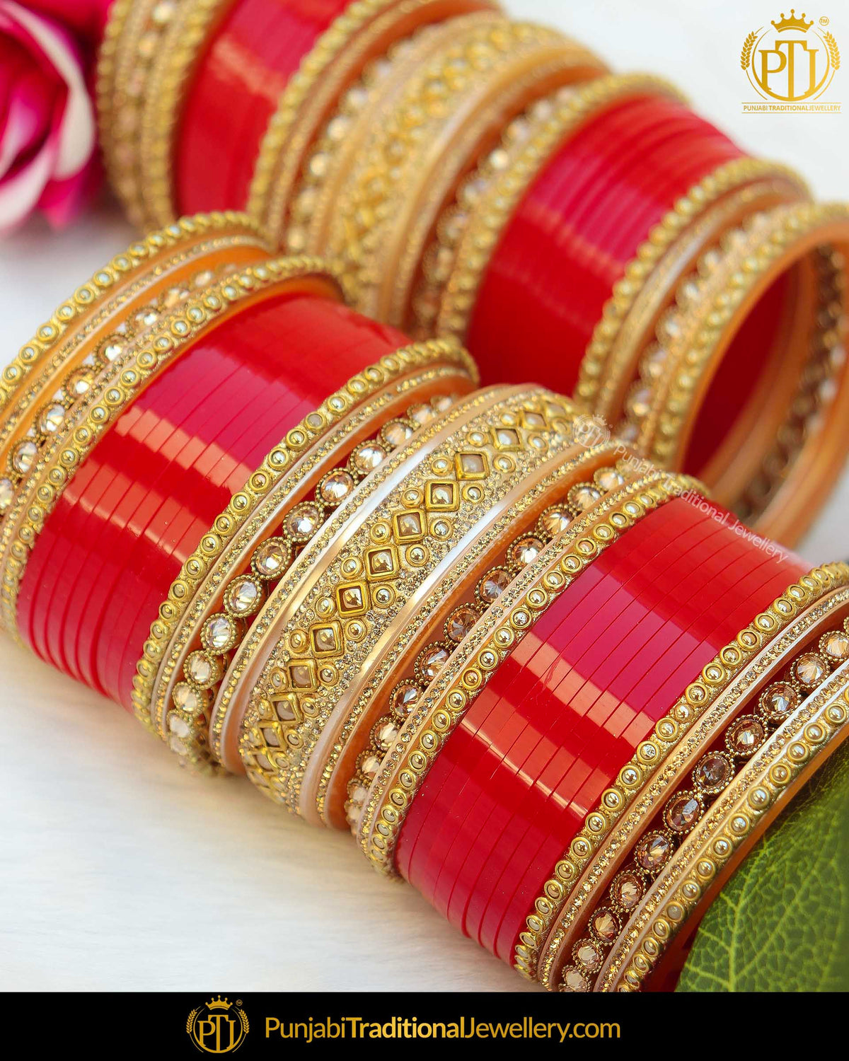 Champagne Stone Red Bridal Traditional Chura | Punjabi Traditional Jewellery Exclusive