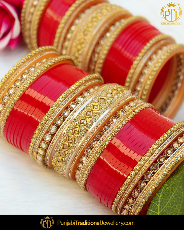 Champagne Stone Red Bridal Traditional Chura | Punjabi Traditional Jewellery Exclusive