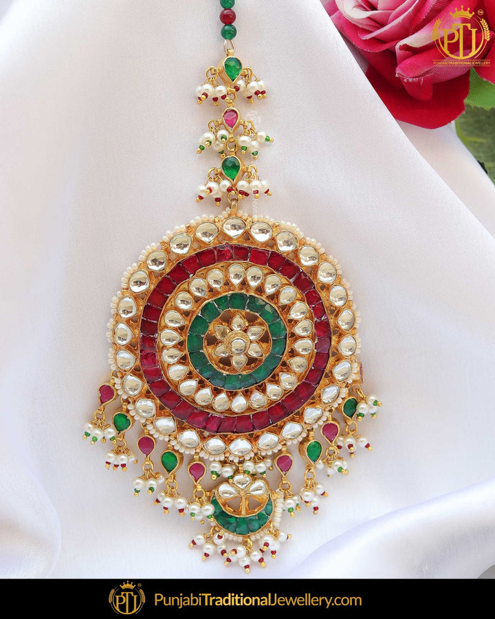 Gold Finished Green Rubby Kundan Tikka | Punjabi Traditional Jewellery Exclusive