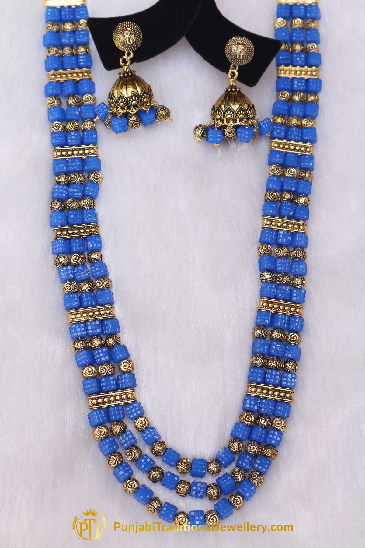 Blue Antique Gold Necklace Set By Punjabi Traditional Jewellery