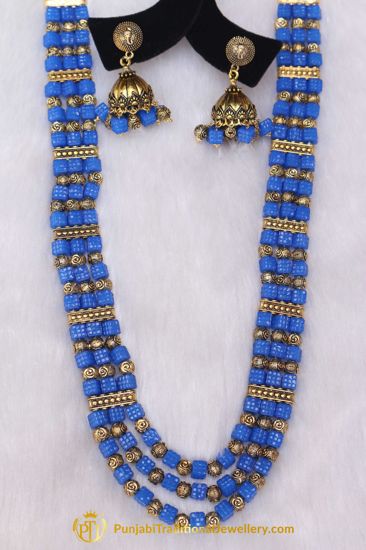 Blue Antique Gold Necklace Set By Punjabi Traditional Jewellery