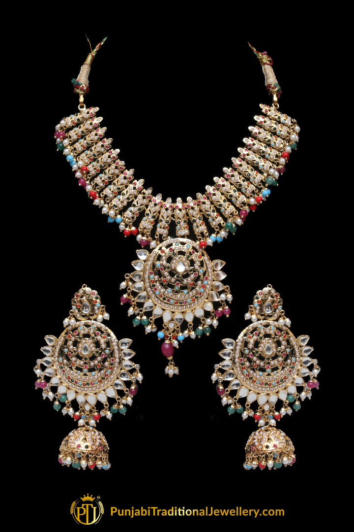 Multi Jadau Pearl Kundan Necklace Set By Punjabi Traditional Jewellery
